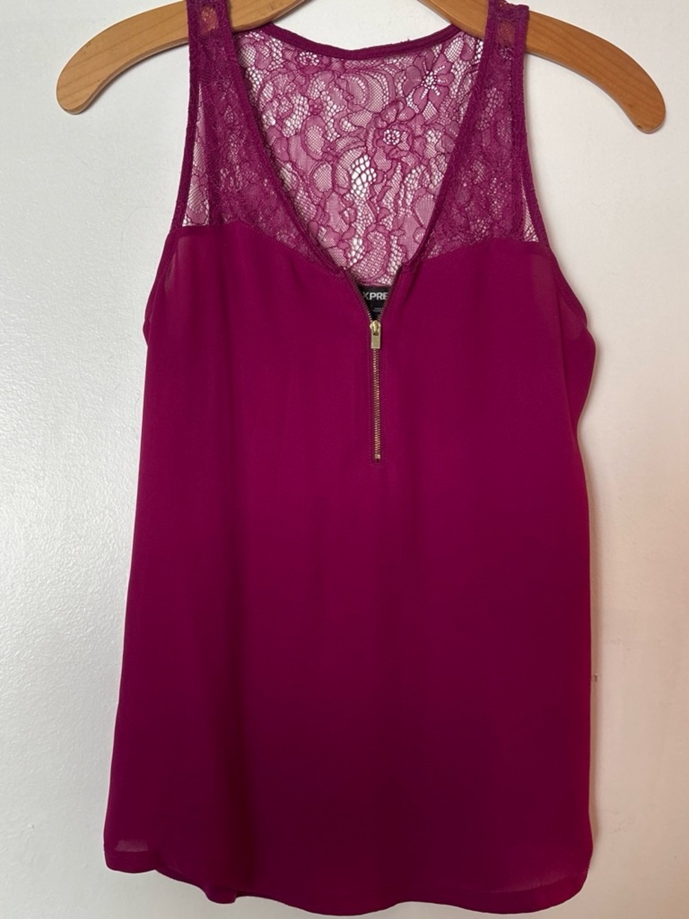 Express Lace-Back Zip-Front Camisole - Fuchsia